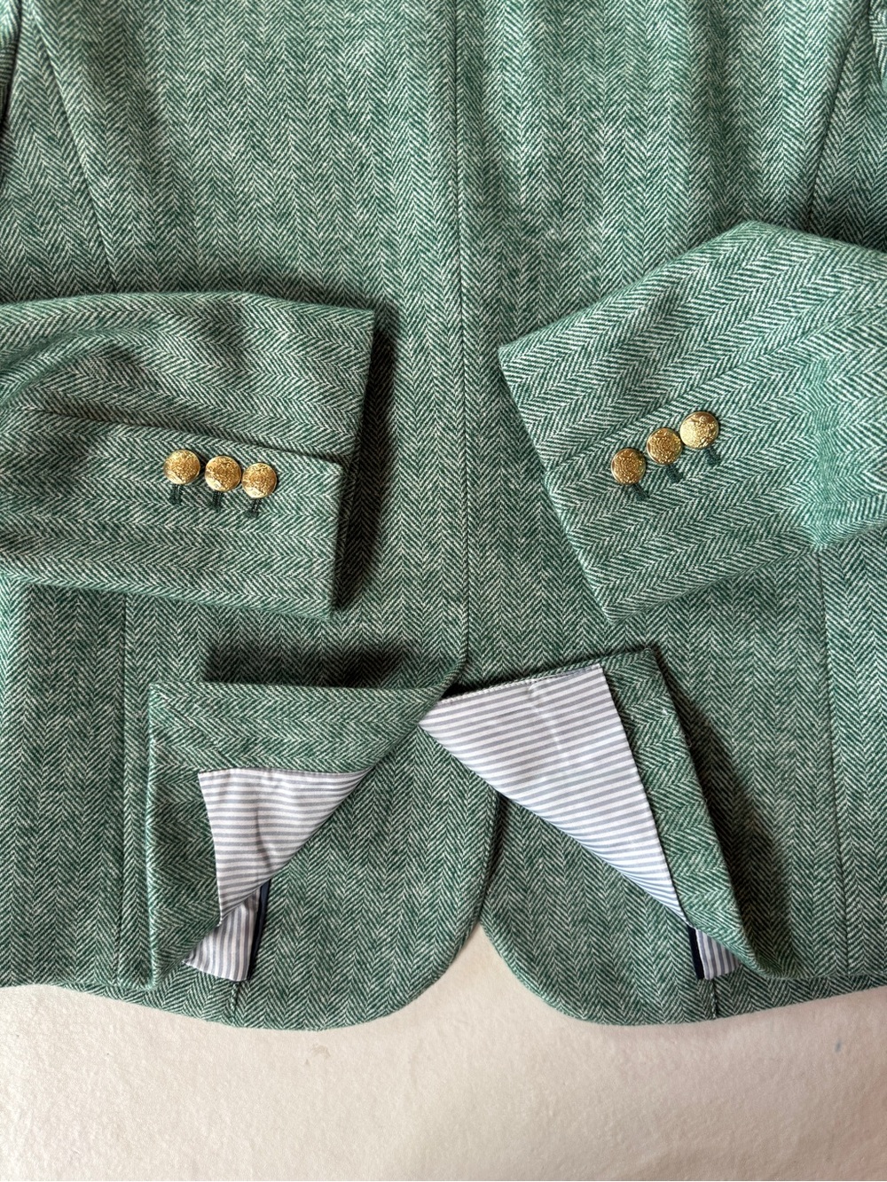 J. Crew Schoolboy Blazer BJ827 Herringbone Wool Blend Contrast Lining Green (2) - Picture 16 of 17